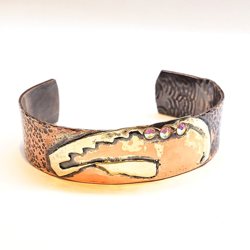 Copper Sculpted Angel Wing Frame Cuff Bracelet