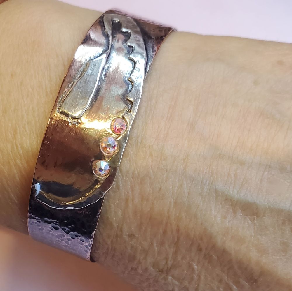 Copper Sculpted Angel Wing Frame Cuff Bracelet