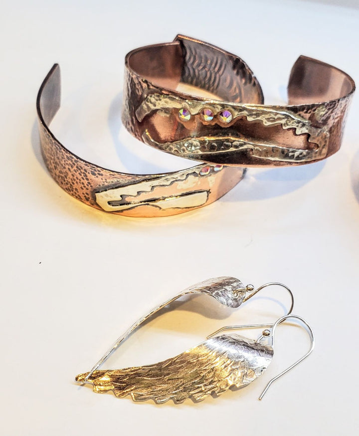 Copper Sculpted Angel Wing Frame Cuff Bracelet