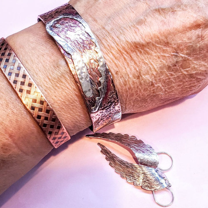 Copper Sculpted Angel Wing Frame Cuff Bracelet
