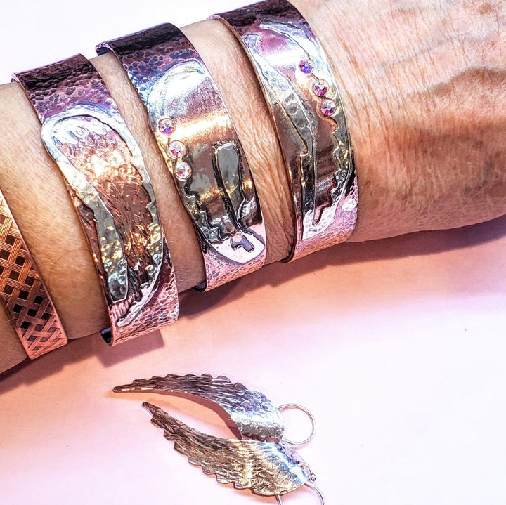 Copper Sculpted Angel Wing Frame Cuff Bracelet