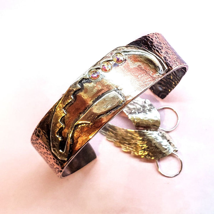 Copper Sculpted Angel Wing Frame Cuff Bracelet