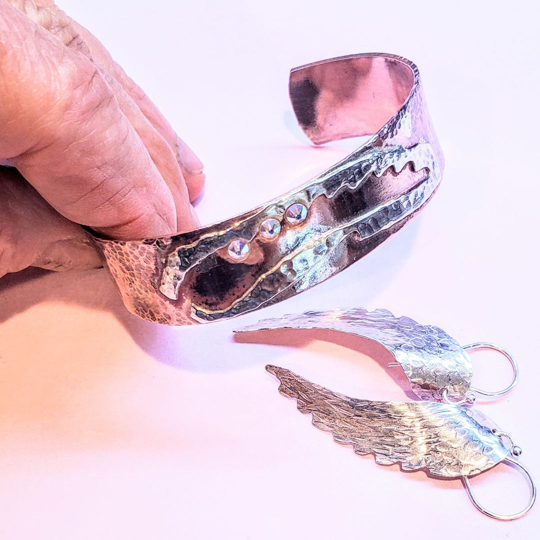 Copper Sculpted Angel Wing Frame Cuff Bracelet