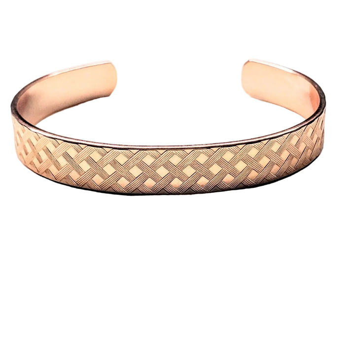 His and Her Copper Embossed Weave Cuff Set 16 Gauge