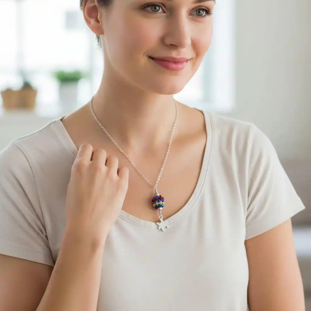 Sterling Silver Autism Awareness Crystal Barrel Necklace