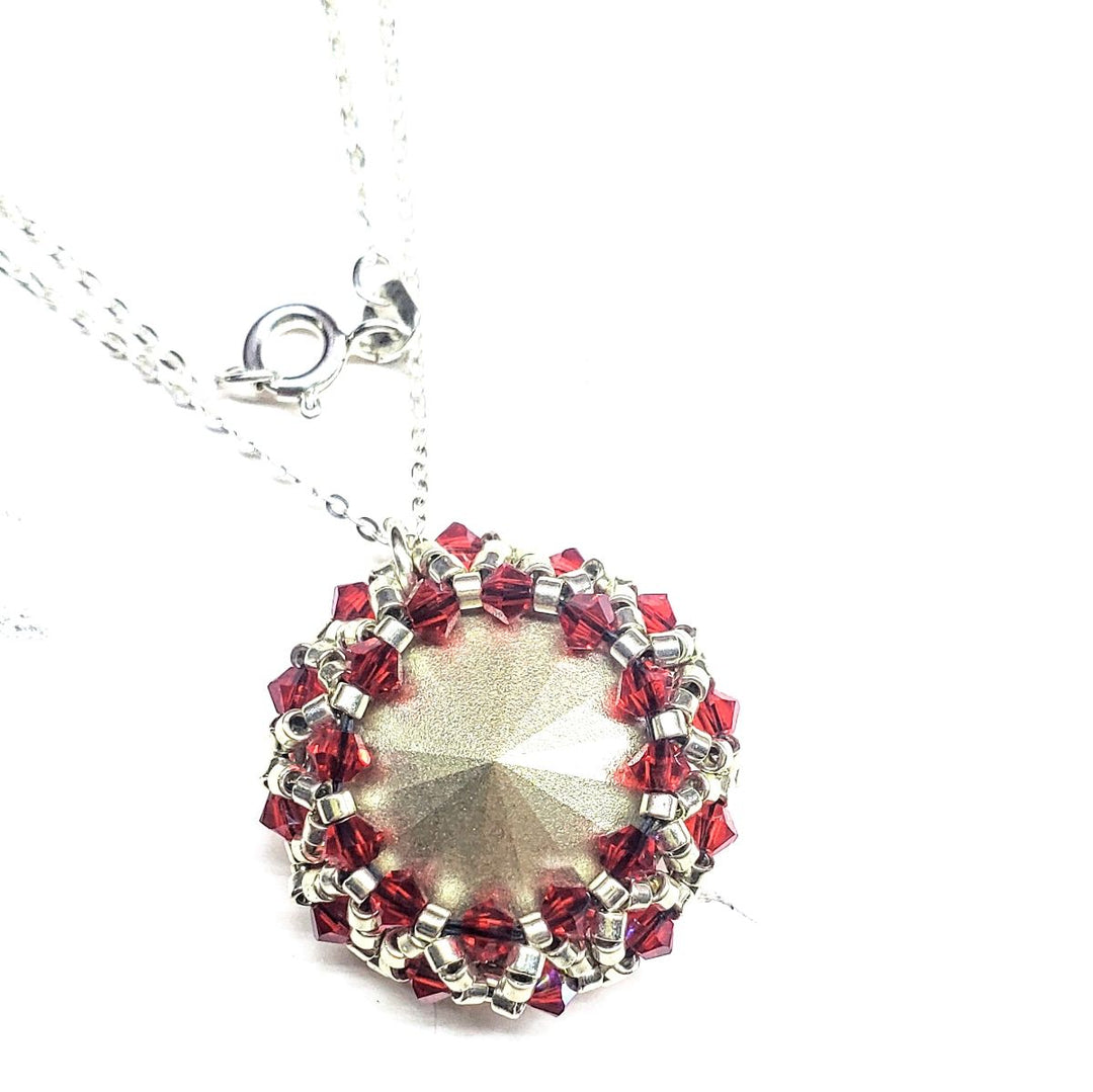 Handmade Beaded Super Sparkly Swarovski Rosette Star Pendant Necklace