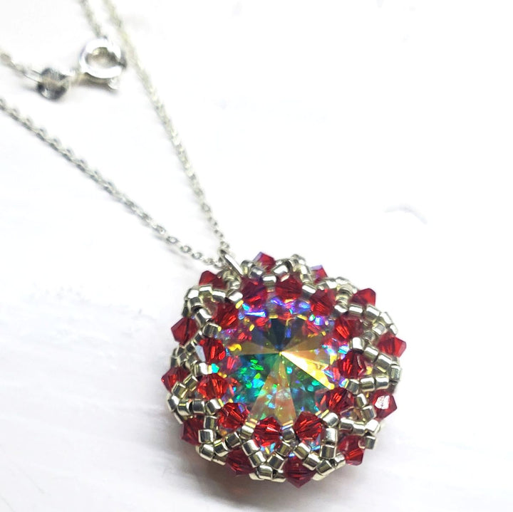 Handmade Beaded Super Sparkly Swarovski Rosette Star Pendant Necklace