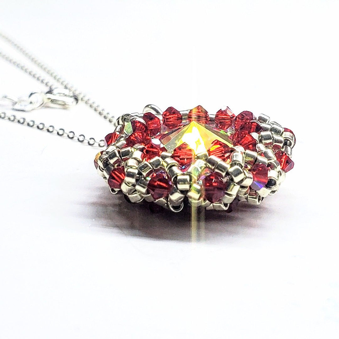 Handmade Beaded Super Sparkly Swarovski Rosette Star Pendant Necklace