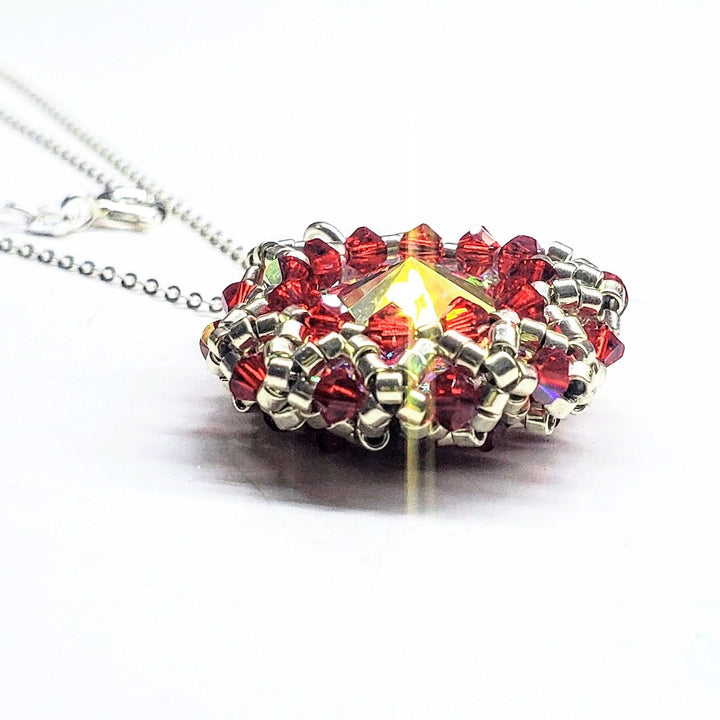 Handmade Beaded Super Sparkly Swarovski Rosette Star Pendant Necklace