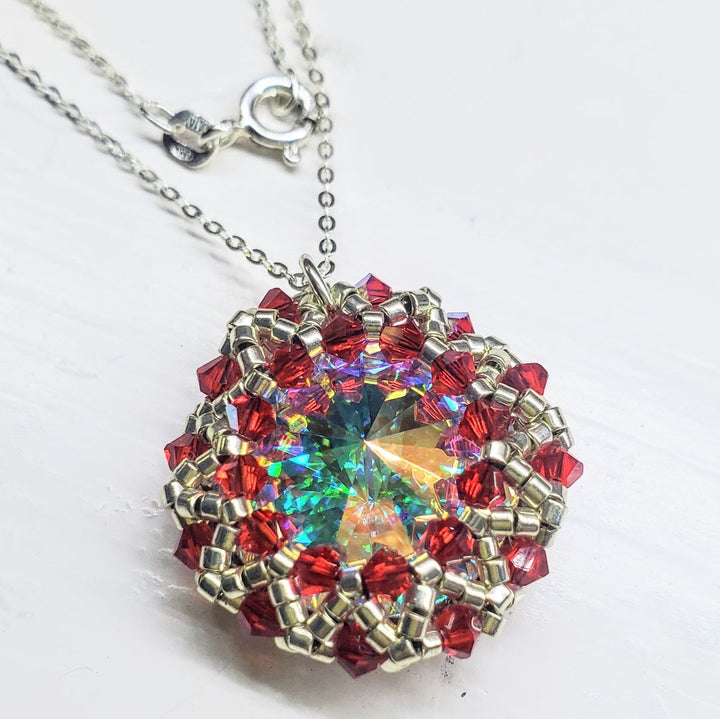 Handmade Beaded Super Sparkly Swarovski Rosette Star Pendant Necklace