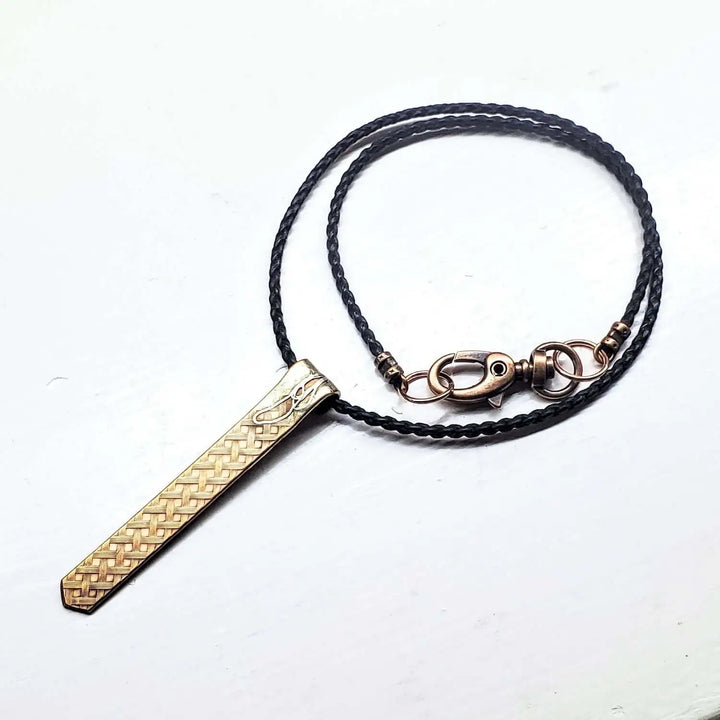 Copper Weave Embossed Necktie Necklace with braided cord and clasp