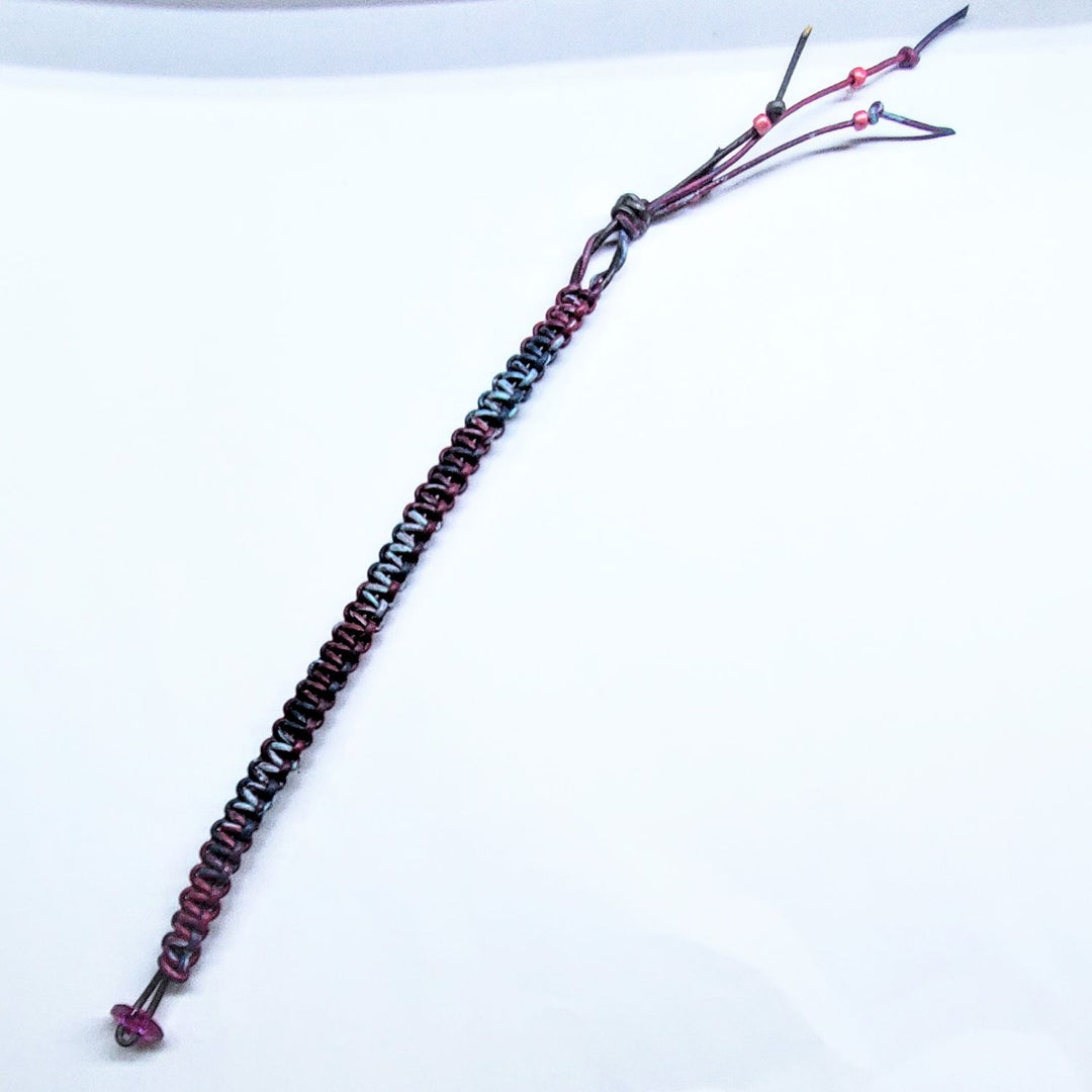 Macrame tie-dye leather Crystal bracelet featuring colorful hand-dyed leather and a unique macramé design.