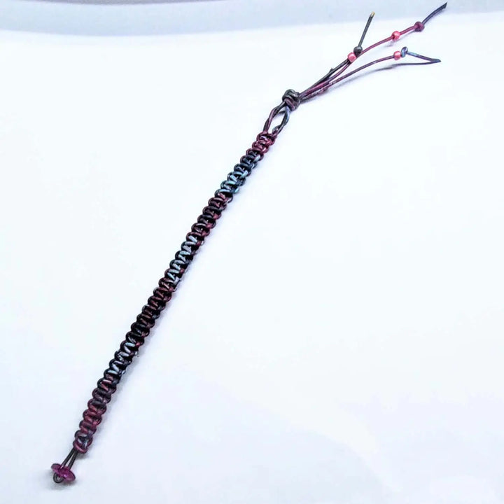 Macrame tie-dye leather Crystal bracelet featuring colorful hand-dyed leather and a unique macramé design.