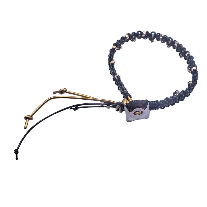 Macrame Black Gold Leather Crystal Glam Bracelet