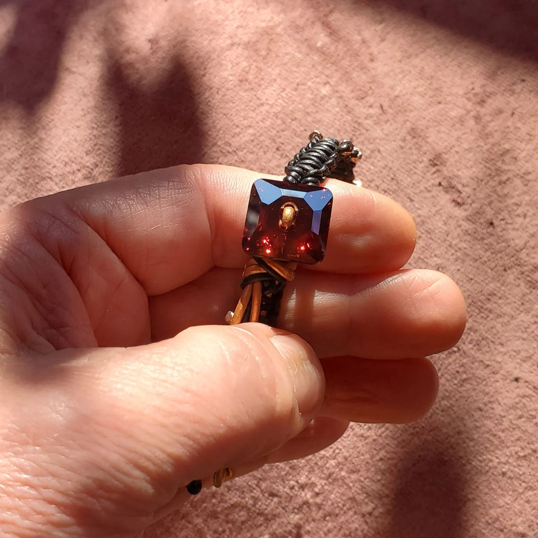 Macrame Black Gold Leather Crystal Glam Bracelet