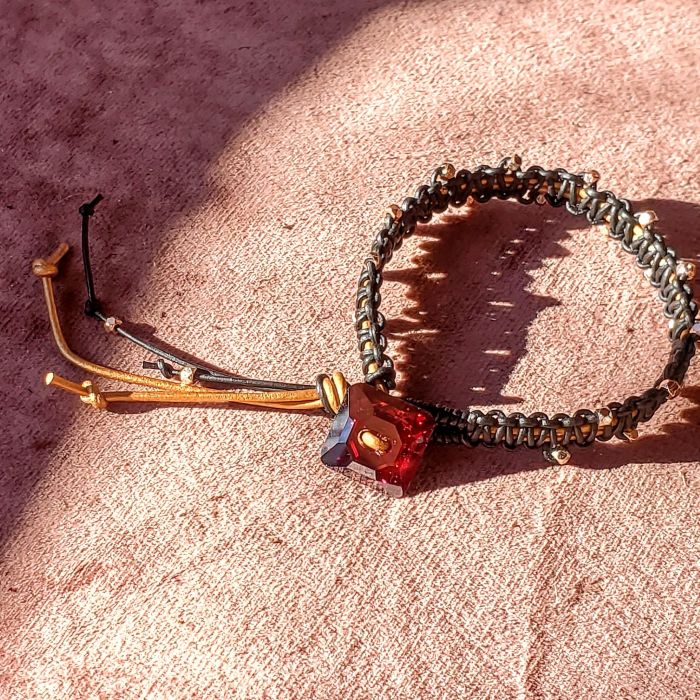 Macrame Black Gold Leather Crystal Glam Bracelet