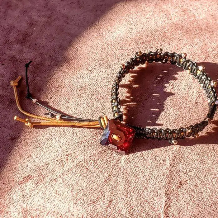 Macrame Black Gold Leather Crystal Glam Bracelet