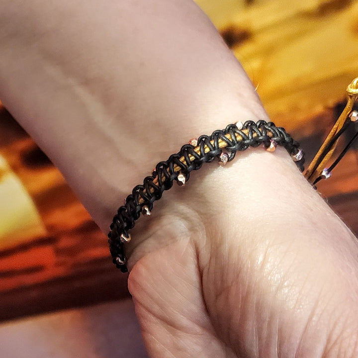 Macrame Black Gold Leather Crystal Glam Bracelet