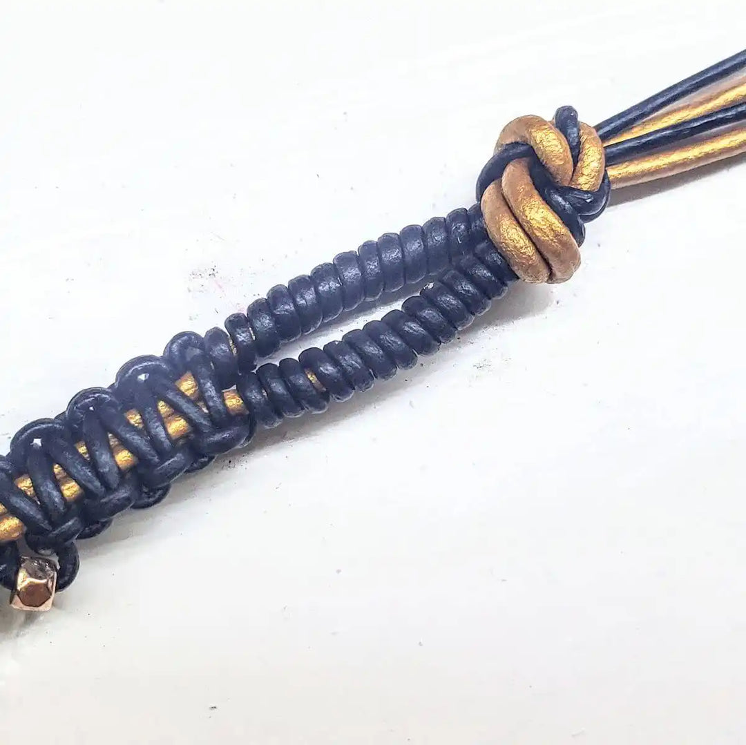 Macrame Black Gold Leather Crystal Glam Bracelet