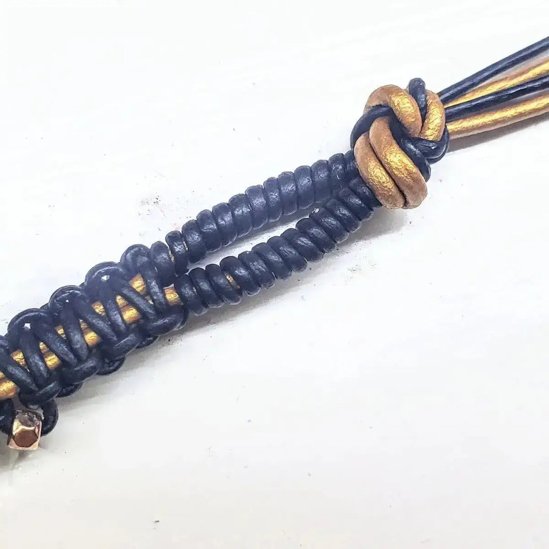 Macrame Black Gold Leather Crystal Glam Bracelet