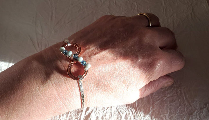 Copper Silver Turquoise Crystal Double Infinity Bangle