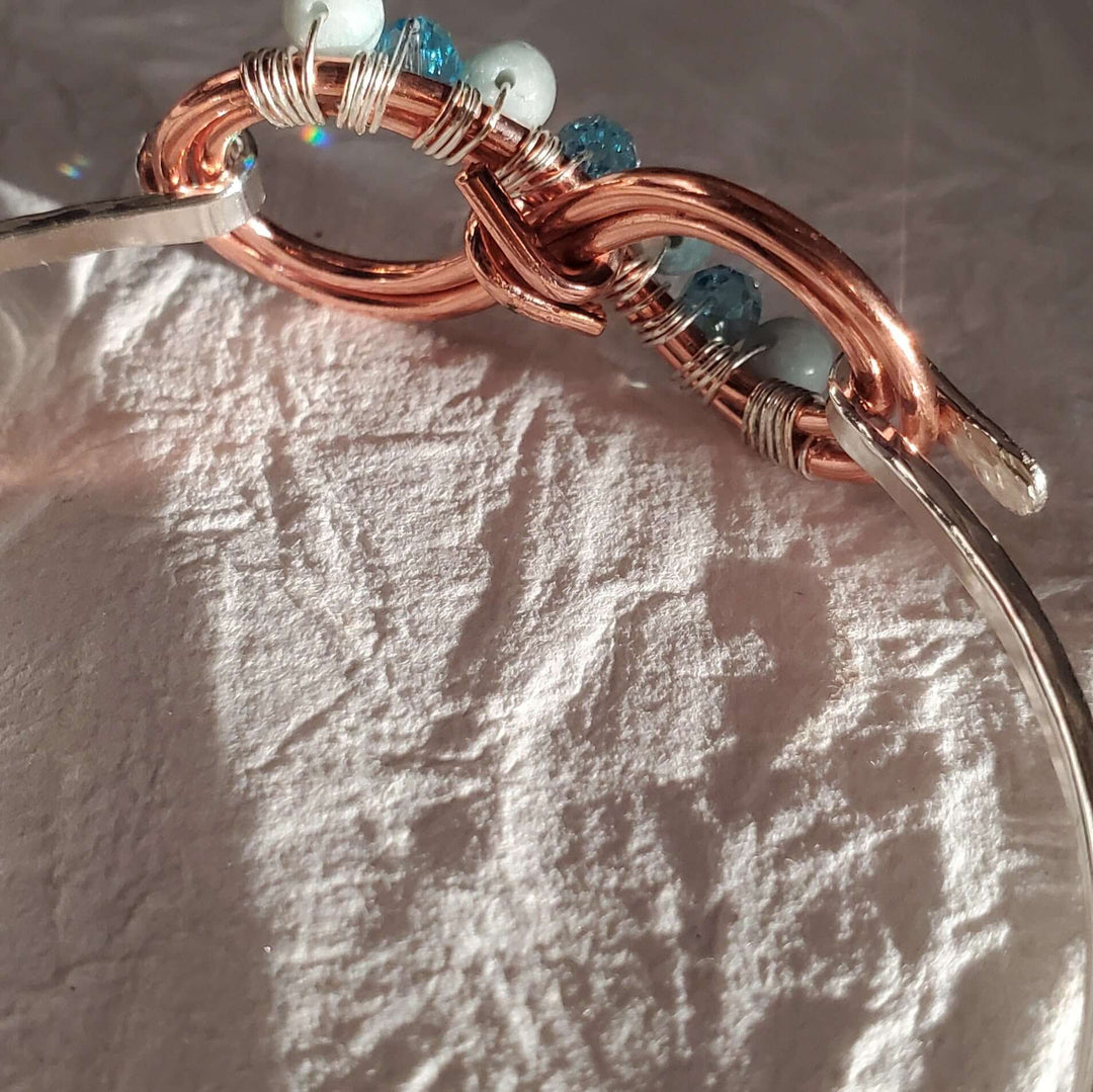 Copper Silver Turquoise Crystal Double Infinity Bangle