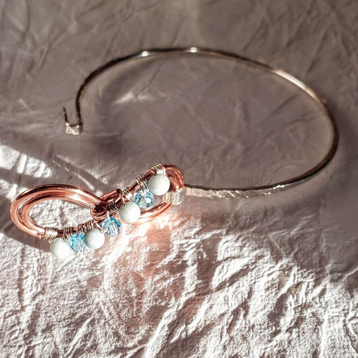 Copper Silver Turquoise Crystal Double Infinity Bangle