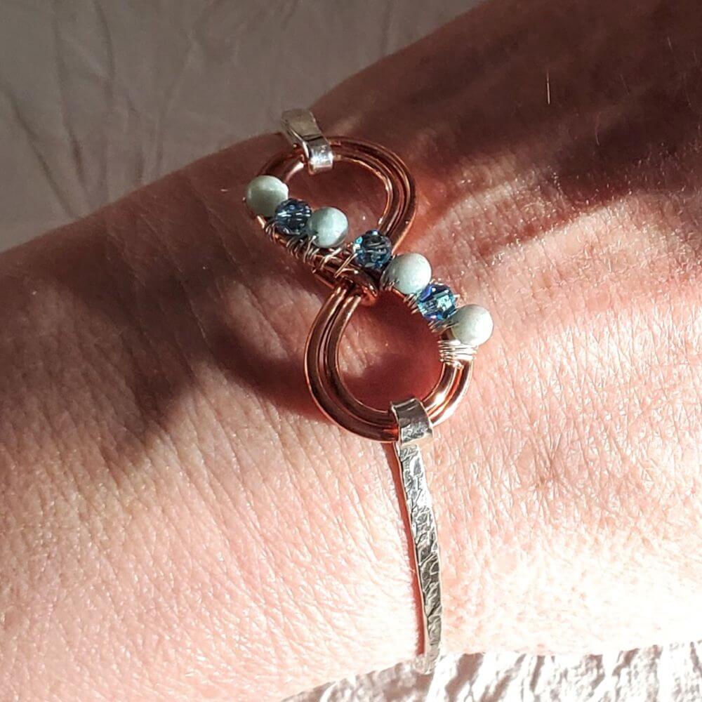 Copper Silver Turquoise Crystal Double Infinity Bangle