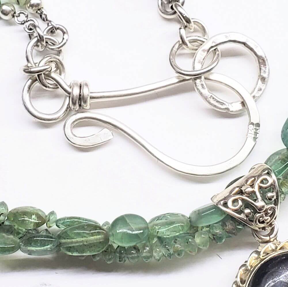 Multi Strand Blue Green Silver Bezel Labradorite Necklace