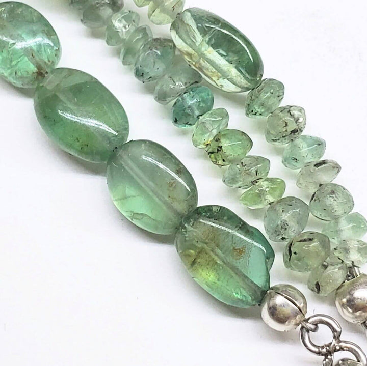 Multi Strand Blue Green Silver Bezel Labradorite Necklace