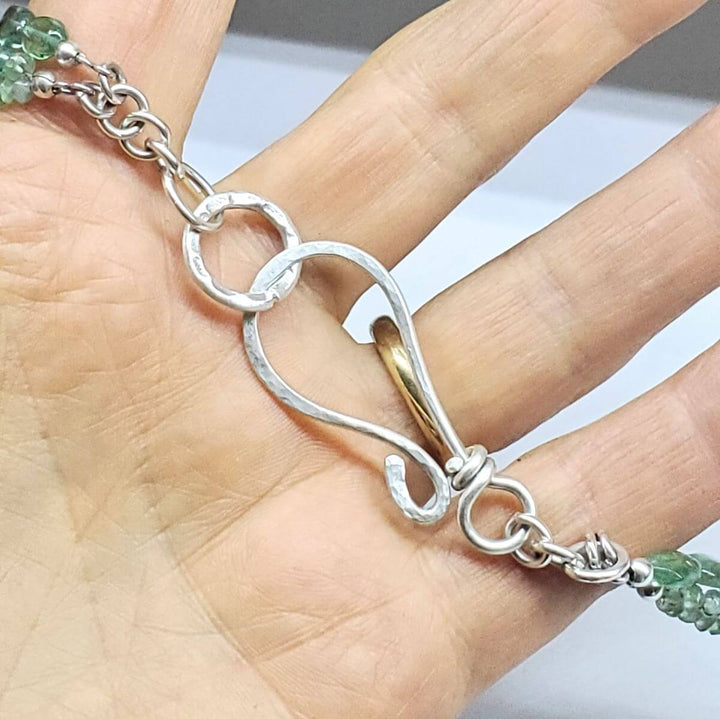 Multi Strand Blue Green Silver Bezel Labradorite Necklace