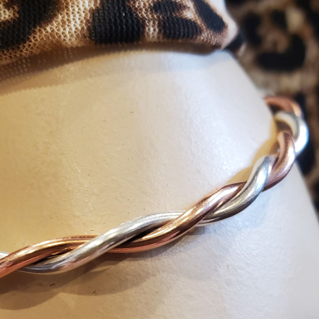 Silver and Copper Twisted Bangle