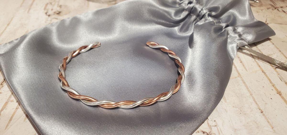 12 Gauge 925 Sterling Silver & Copper Twisted Open Bangle Bracelet