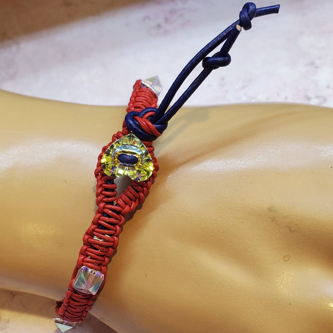 Red White and Blue Macrame Wire Wrapped Crystal Spike Bracelet