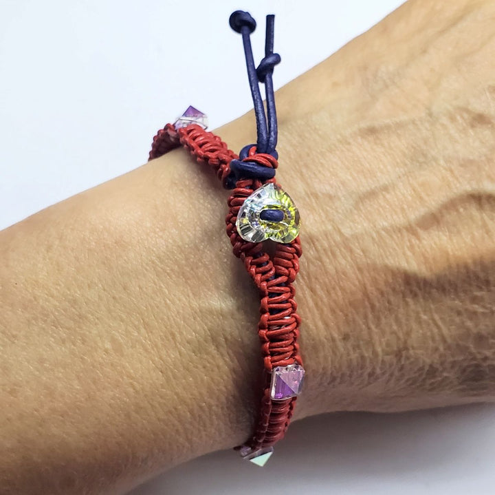 Red White and Blue Macrame Wire Wrapped Crystal Spike Bracelet