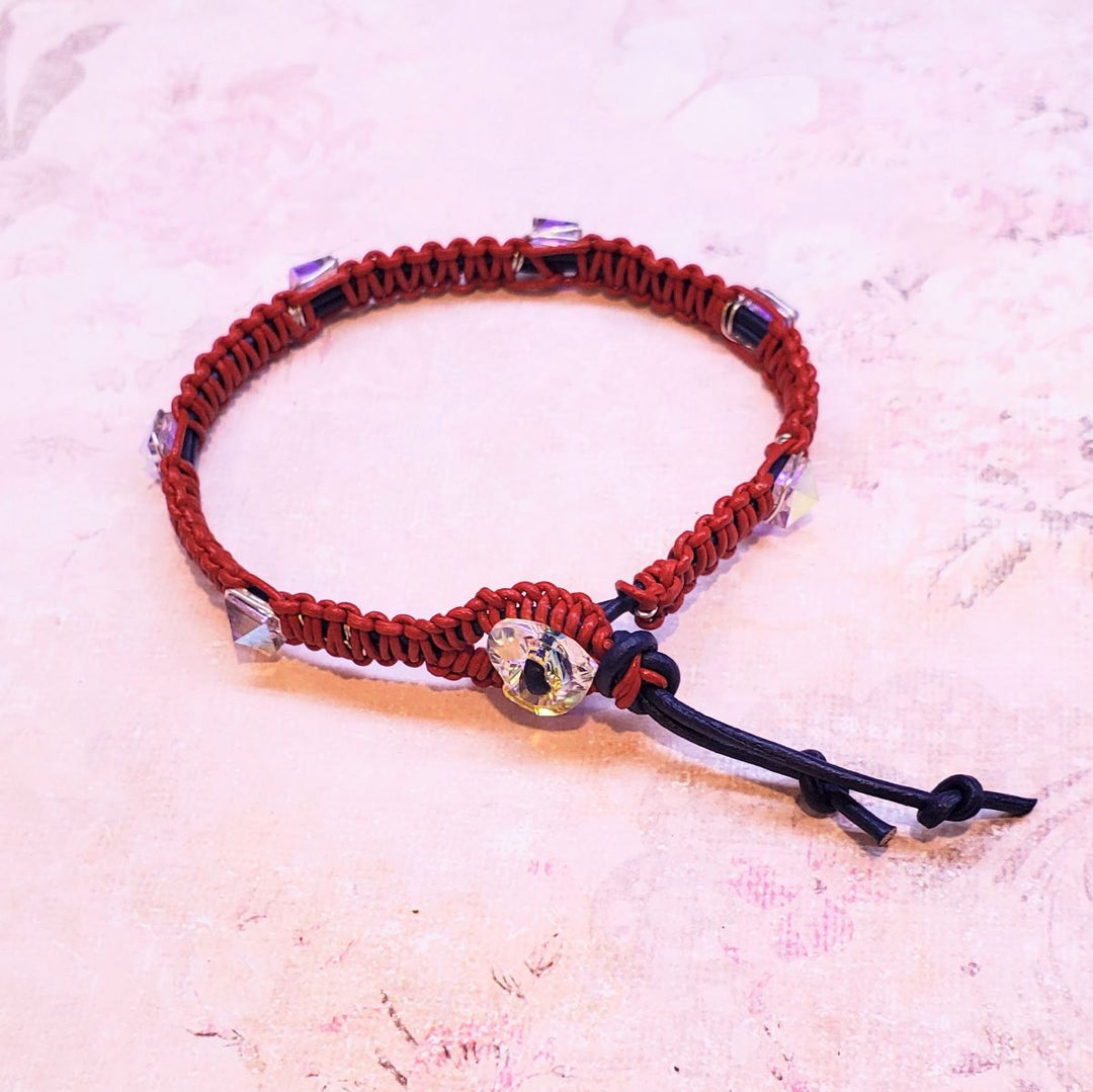 Red White and Blue Macrame Wire Wrapped Crystal Spike Bracelet