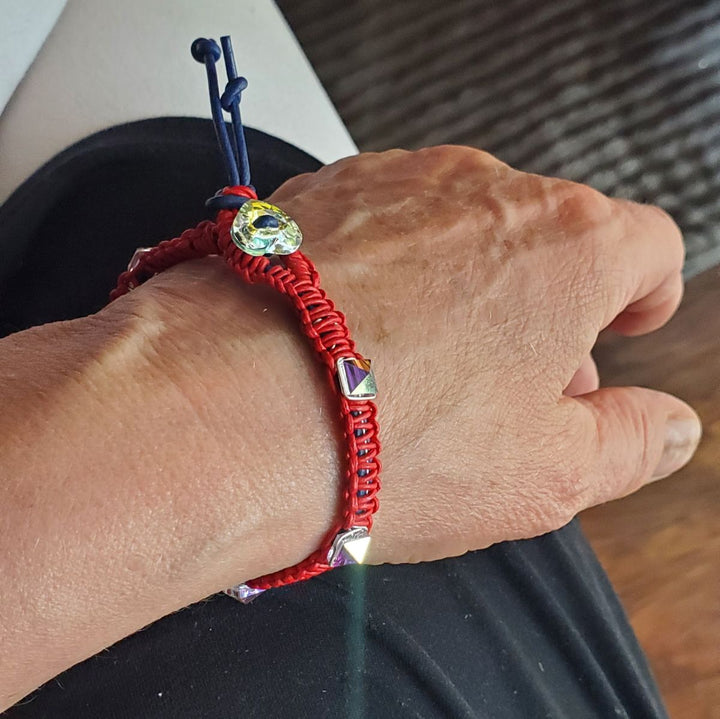 Red White and Blue Macrame Wire Wrapped Crystal Spike Bracelet