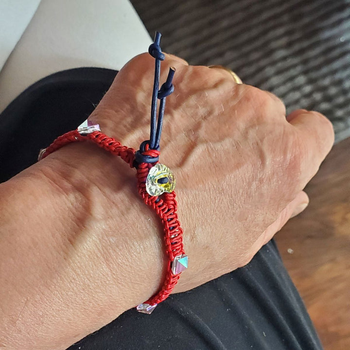 Red White and Blue Macrame Wire Wrapped Crystal Spike Bracelet