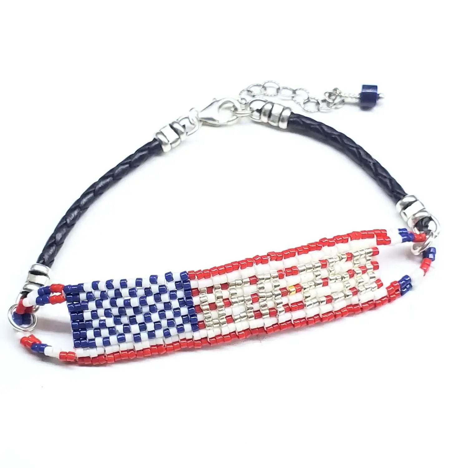 USA 250th Anniversary Beaded Silver Letter Bracelet
