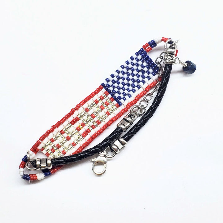 USA 250th Anniversary Beaded Silver Letter Bracelet
