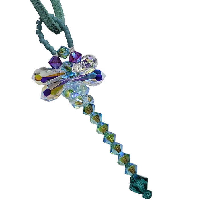Beaded 3-D Rearview Mirror Colored Crystal Dragonfly Charm showcasing vibrant crystals and intricate beadwork.
