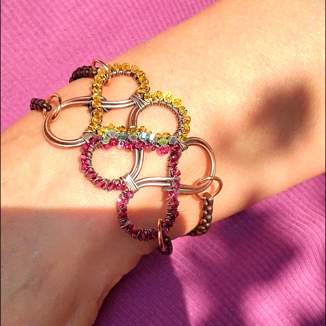 2-Become-1 Infinity Wire Wrapped Crystal Cuff Bracelet