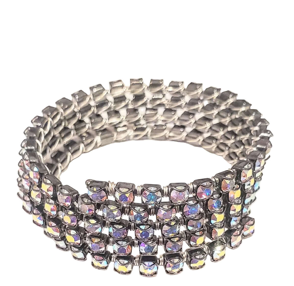 Swarovski Crystal Sterling Silver Wire Wrap Flex Cuff featuring sparkling crystals and flexible design.