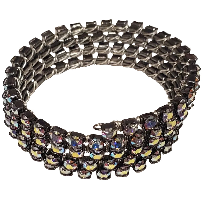 Swarovski Crystal Sterling Silver Wire Wrap Flex Cuff