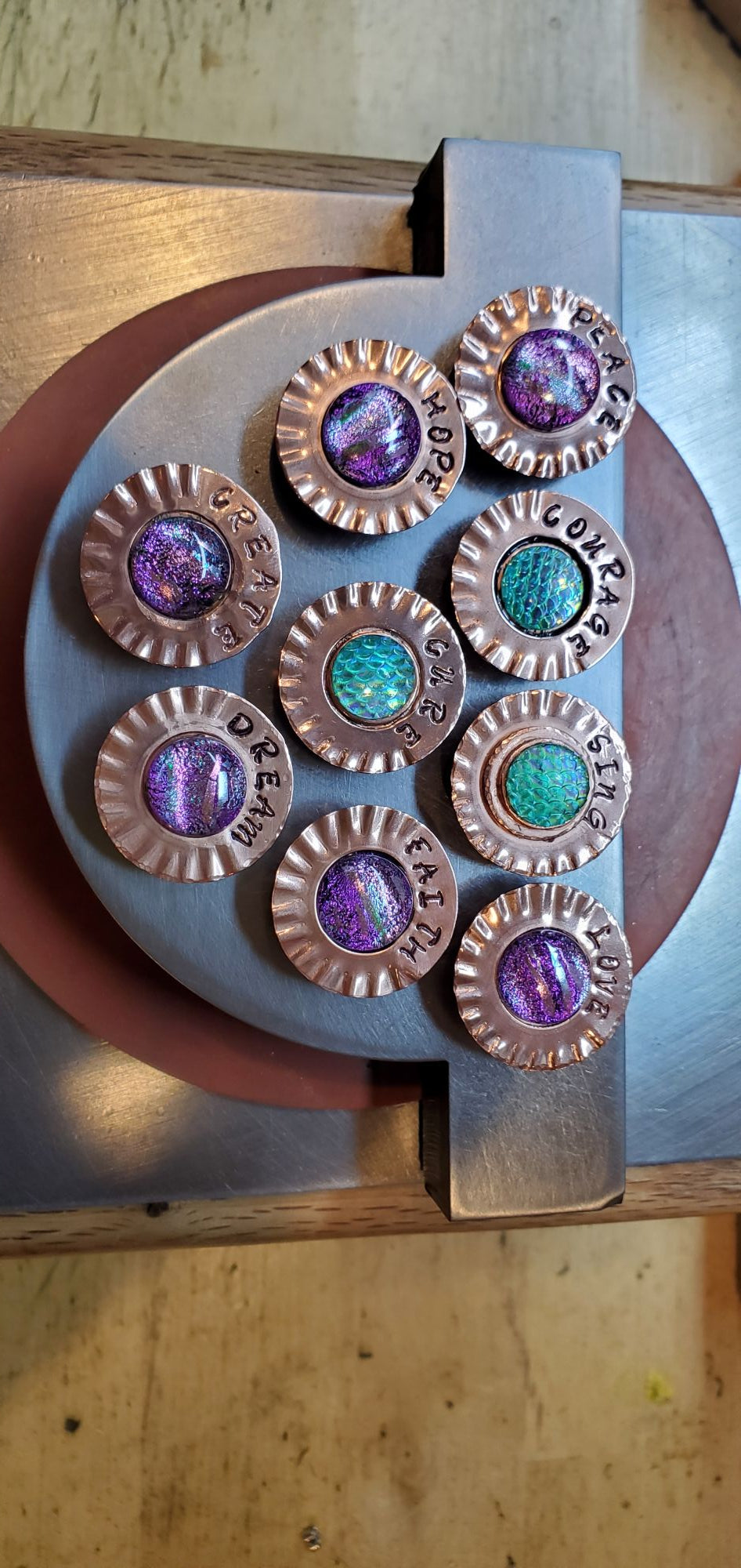 Handmade Stamped Artisan Copper Flower Refrigerator Magnets