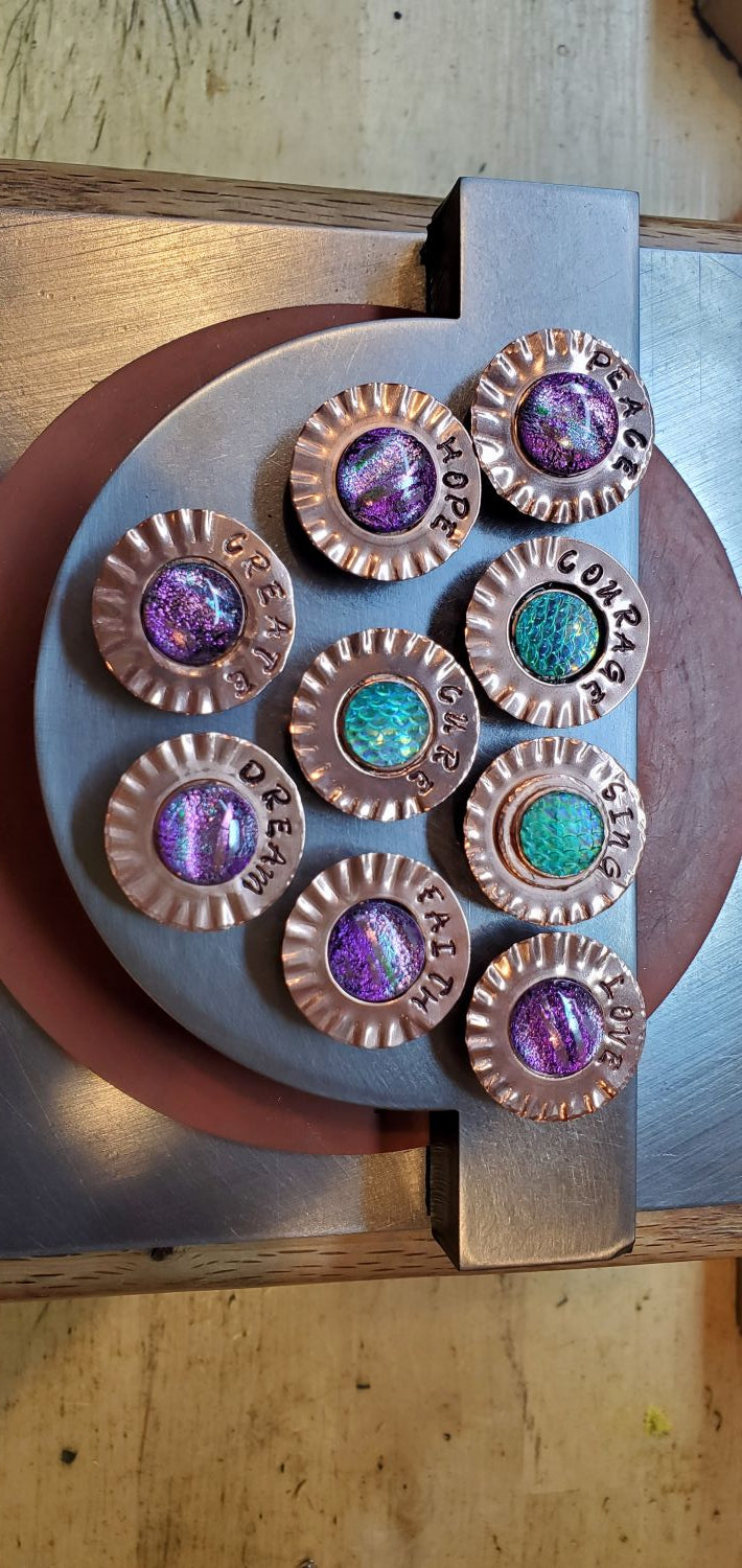 Handmade Stamped Artisan Copper Flower Refrigerator Magnets