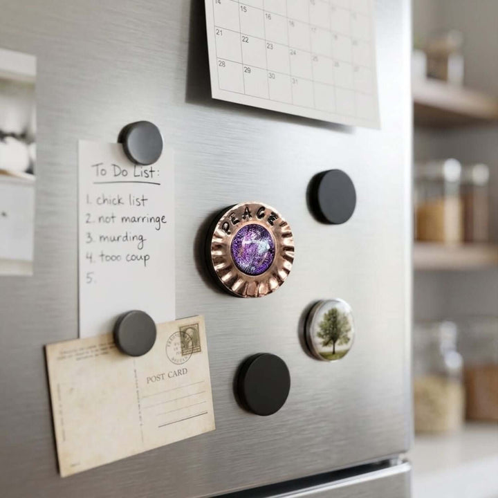 Handmade Stamped Artisan Copper Flower Refrigerator Magnets