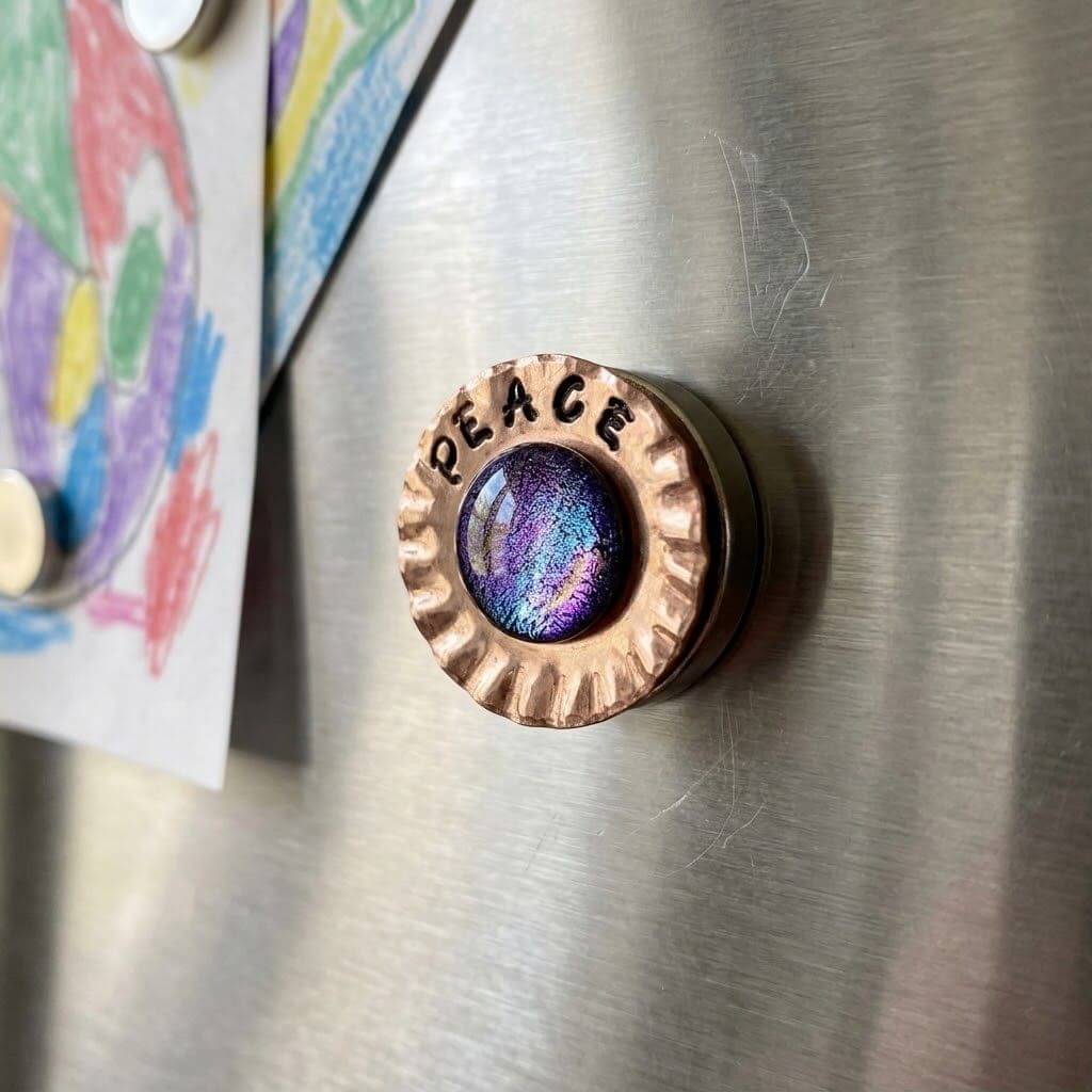 Handmade Stamped Artisan Copper Flower Refrigerator Magnets
