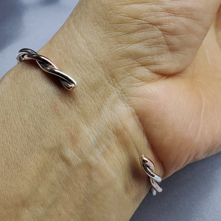 Handcrafted mixed metal cuff bracelet with twisted solid copper and genuine sterling silver wire