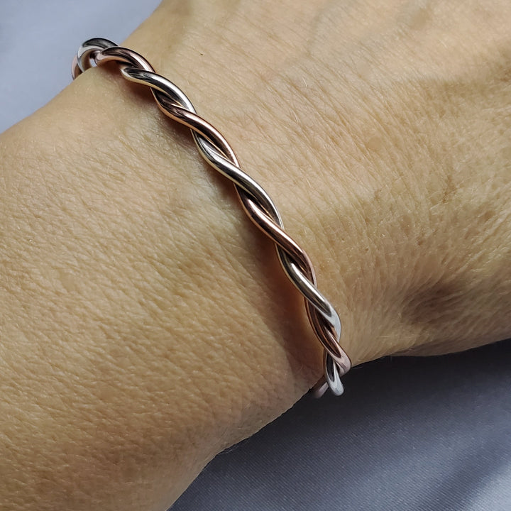 Twisted Copper &amp; Silver Couples Cuff Bangle Set